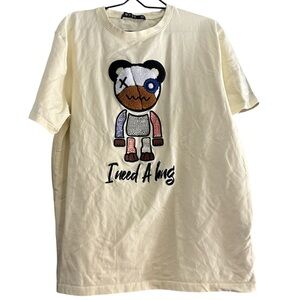 Cream Graphic Tee with Bear Design